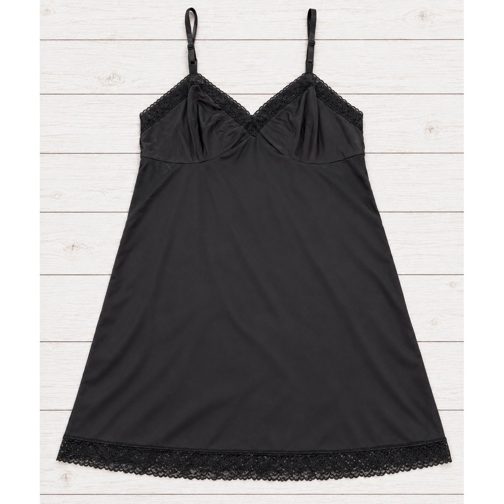 Gilligan & O'Malley Full Slip Lace Trim Adjustable Straps Lingerie Black Plus 2X